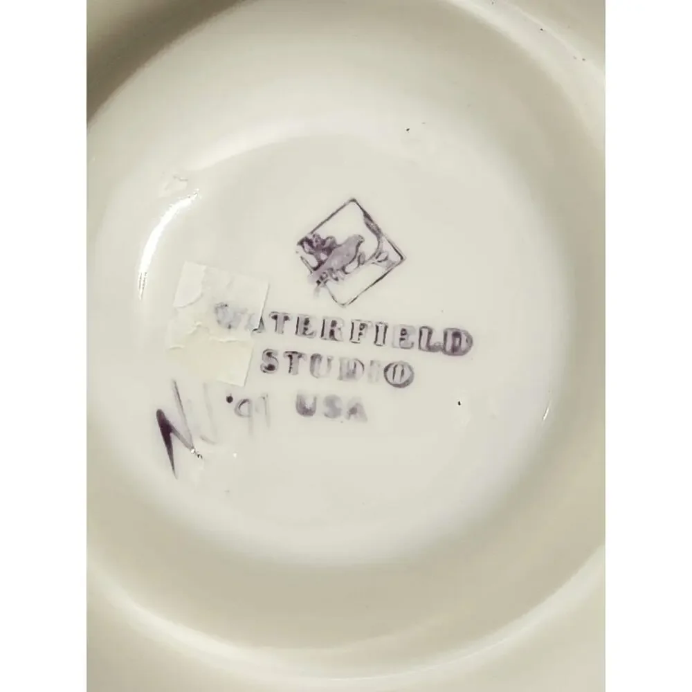 Vintage Waterfield Studio Ceramic Pet Dog Cat Bowl Purple Hand Painted